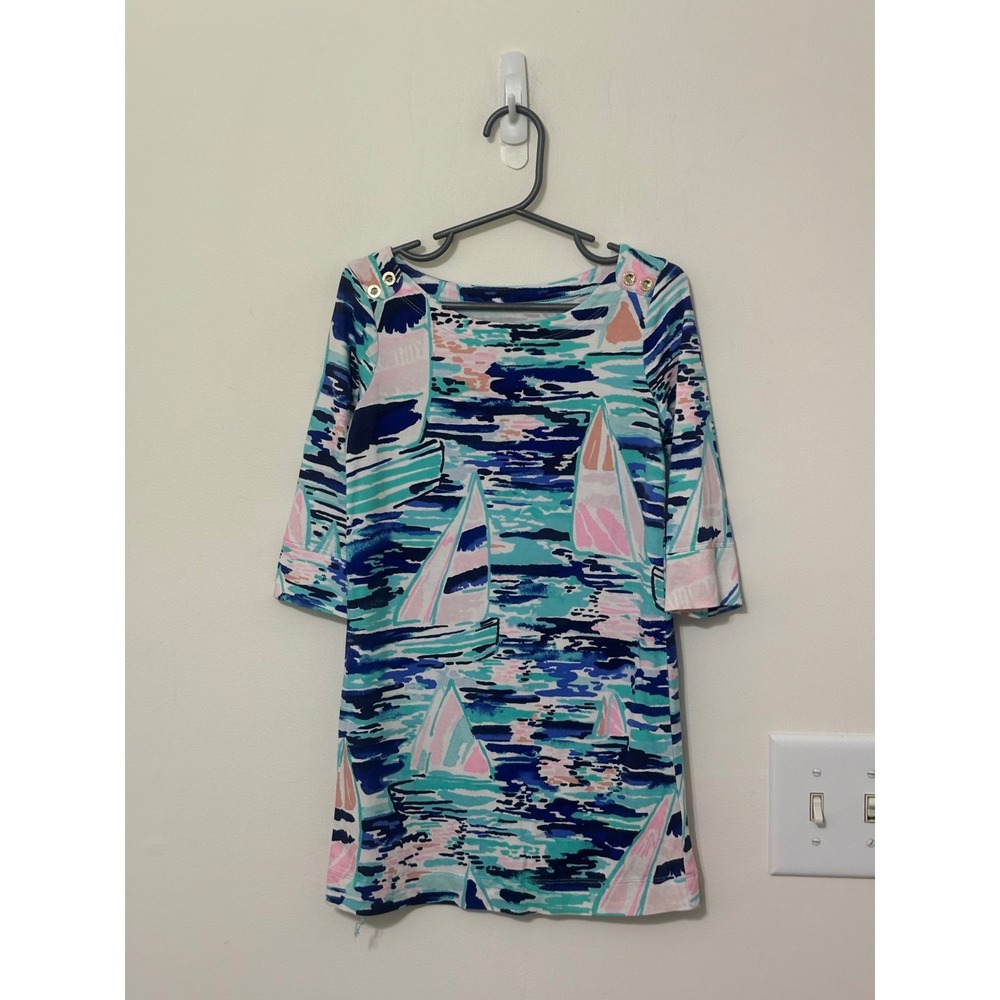 Lilly Pulitzer Kids Dress Sailboat Print 3/4 Sleeve Casual‎ S (4-5)
